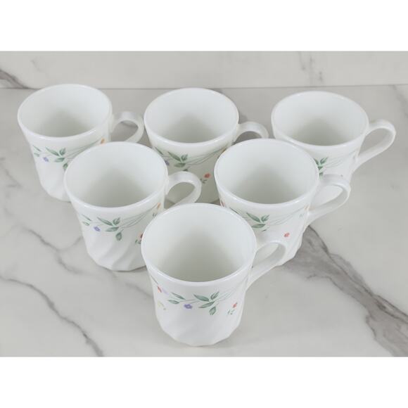 Corelle English Meadow Coffee Mug Teacup 8oz Corning Glass 80s Swirl Pattern x6 - Picture 7 of 13